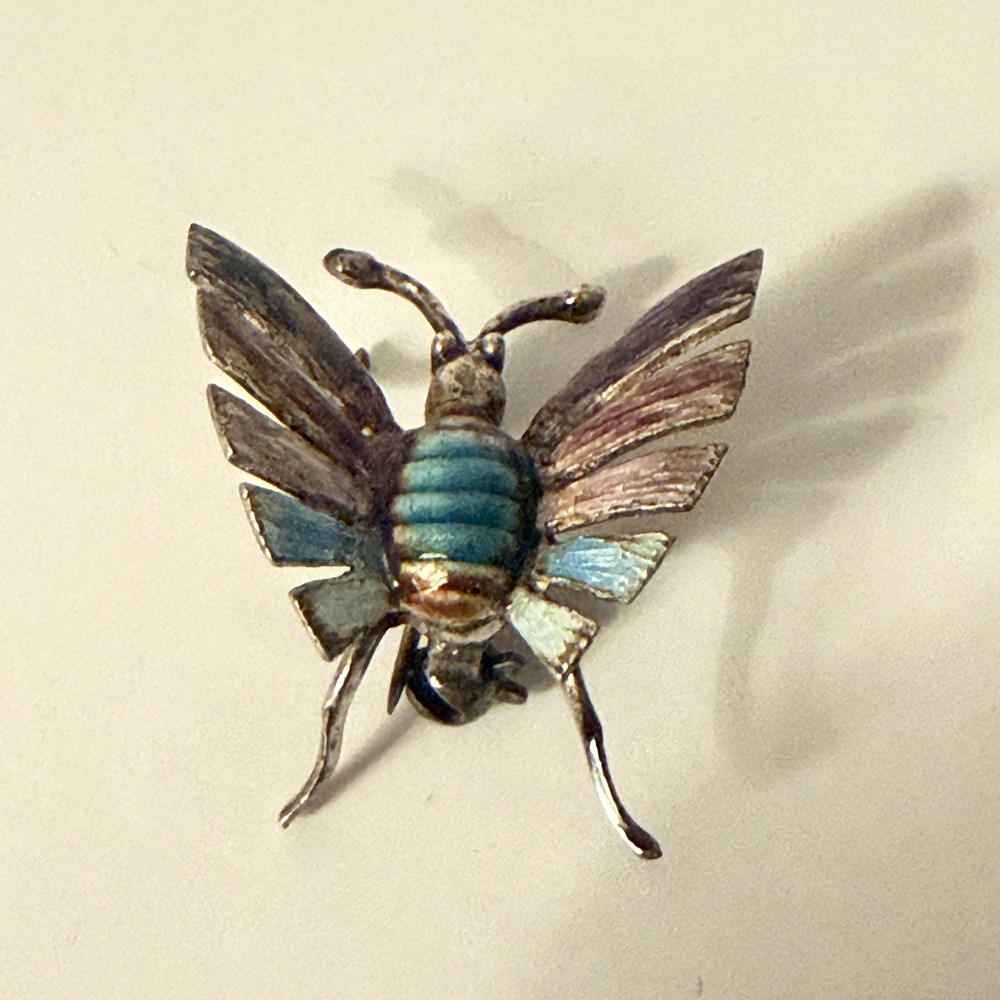 Vintage Alice Caviness Sterling Silver Enamel Bee Brooch Turquoise Insect Pin‎